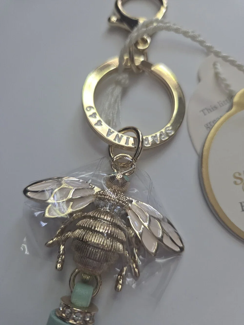Spartina 449 Icon Bee Tassel Keychain Bag Charm Light Blue NWT